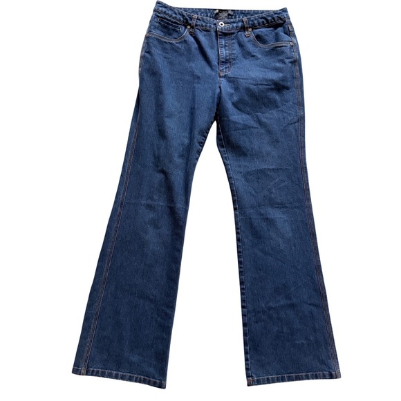 French Cuff Denim - French Cuff Wide Leg Jeans Womens Size 12 Blue Stretch Denim Dark Wash Trousers